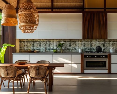 Bali style modern kitchen and dining