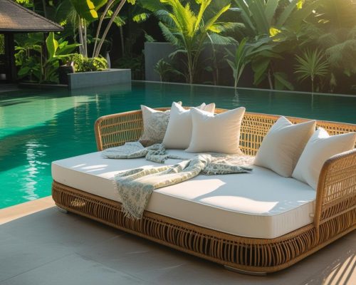 modern bali style swimming pool side bed