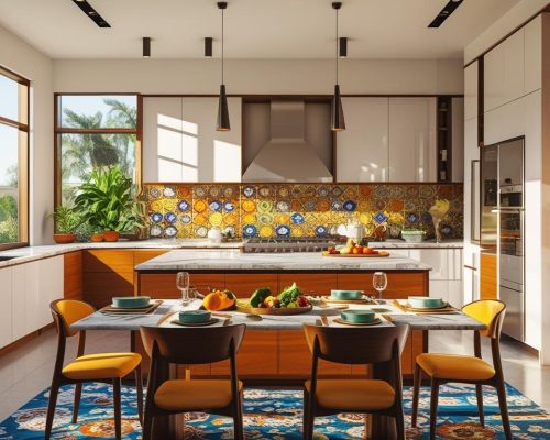 modern indian kitchen with dining